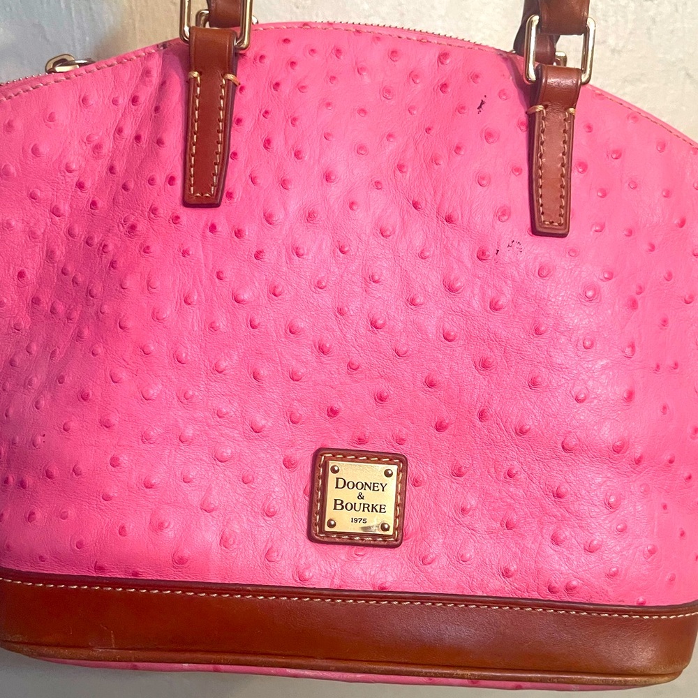 DOONEY & BOURKE Toni Satchel OSTRICH Embossed Leather Hot Pink